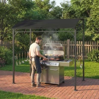 Outsunny 7' x 5' Garden Grill Canopy, BBQ Grill Gazebo Tent with Steel Frame and Hooks, Outdoor Sun Shade, Black(m-7)