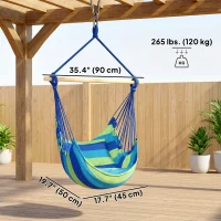 Outsunny Hammock Chair Swing Hanging Macrame Chair w/ Two Soft Seat Cushions, Blue and Green(m-3)