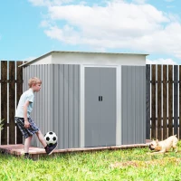 Outsunny 7' x 4' Outdoor Storage Shed, Metal Garden Shed with Lockable Sliding Doors and Vents, Grey(m-9)