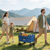 Outsunny Small Collapsible Folding Garden Cart, Heavy Duty Lawn Wagon with Universal Wheels and Adjustable Handle, Blue(m-1)