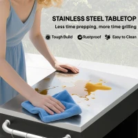 Outsunny Outdoor Grill Cart with Stainless Steel Top, Pizza Oven Table with Wheels Hooks Cabinet Handles,  Black(m-4)