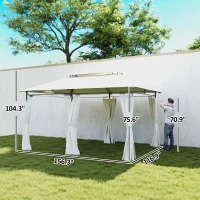 Outsunny 10' x 13' Double Roof Patio Gazebo, Outdoor Gazebo with Curtains, for Garden, Lawn, Backyard and Deck, Cream White(m-3)