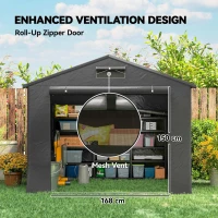 Outsunny 8' x 6' Portable Shed, Waterproof Bike Tent with Roll-up Zipper Door, Vent and Galvanised Metal Frame, Dark Grey(m-6)