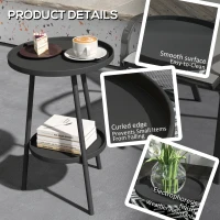 Outsunny Round Garden Table, 2-Tier Small Side Table, Metal Patio Table Coffee Table Dining Table, Black(m-5)