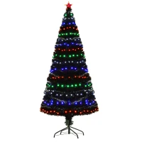 HOMCOM 6ft Tall Fir Artificial Christmas Tree with Realistic Branches, 230 Multi-Color Fiber Optic LED Lights and 230 Tips, Black(m-1)