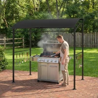 Outsunny 7' x 5' Garden Grill Canopy, BBQ Grill Gazebo Tent with Steel Frame and Hooks, Outdoor Sun Shade, Black(m-8)