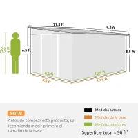 Outsunny 11' x 9' Metal Outdoor Storage Shed, Tool House with Double Lockable Doors for Backyard, Patio, Lawn, Garage, Blue(m-3)