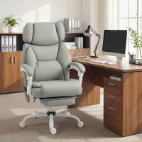 HOMCOM High Back Vibration Massage Office Chair Heated Reclining Computer Chair w/ Footrest, Swivel Wheels, Remote, Light Gray(m-8)