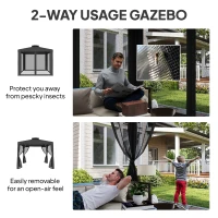 Outsunny 9.6' x 9.6' Patio Gazebo Outdoor Pavilion 2 Tire Roof Canopy Shelter Garden, Steel Frame w/ Mosquito Netting, Dark Grey(m-4)
