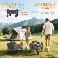 Outsunny Small Collapsible Folding Garden Cart, Heavy Duty Lawn Wagon with Universal Wheels and Adjustable Handle, Grey(m-9)