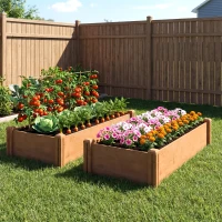 Outsunny Wooden Raised Garden Bed, 8 x 4 x 1ft Elevated Garden Box with Dividers and Open Bottom, Outdoor Raised Planter Box(m-10)