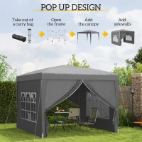 Outsunny 10'x10' Outdoor Pop Up Party Tent Wedding Gazebo Canopy with Carrying Bag (Grey)(m-4)