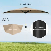 Outsunny 9.8ft Half Umbrella Semi Round Patio Parasol with Crank Handle, Top Vent for Garden, Balcony- NO BASE INCLUDED, Coffee(m-3)