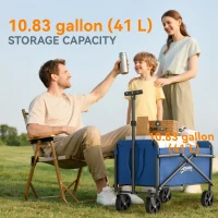 Outsunny Small Collapsible Folding Garden Cart, Heavy Duty Lawn Wagon with Universal Wheels and Adjustable Handle, Blue(m-4)