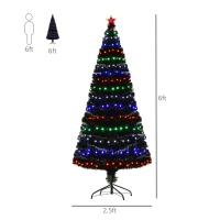HOMCOM 6ft Tall Fir Artificial Christmas Tree with Realistic Branches, 230 Multi-Color Fiber Optic LED Lights and 230 Tips, Black(m-3)