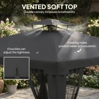 Outsunny 9.6' x 9.6' Patio Gazebo Outdoor Pavilion 2 Tire Roof Canopy Shelter Garden, Steel Frame w/ Mosquito Netting, Dark Grey(m-5)