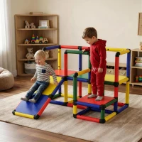 Qaba Kids Climbing Structure, Toddler Climbing Toys with Slide and Platform, Play Gym for Ages 1-6 Years, Mixed Colour(m-1)