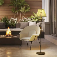 Outsunny Wicker Outdoor Floor Lamp, Cordless Solar Lantern with Auto On/Off LED Lights, IP44 for Patio, Porch, Pathway, Grey(m-10)