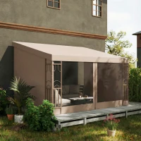 Outsunny 10' x 13' Wall Pergola, Outdoor Gazebo with 2 Curtains and 2 Nettings, UV Resistant, for Patio, Deck, Khaki(m-7)