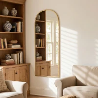 HOMCOM Arched Standing Mirror, 64" x 20" Full Length Mirror, Free Standing or Wall Mounted for Living Room, Bedroom, Gold(m-10)