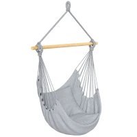 Outsunny Hammock Chair Swing Hanging Macrame Chair w/ Two Soft Seat Cushions, Grey(m-2)