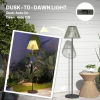 Outsunny Wicker Outdoor Floor Lamp, Cordless Solar Lantern with Auto On/Off LED Lights, IP44 for Patio, Porch, Pathway, Grey(m-5)