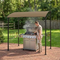 Outsunny 7' x 5' Garden Grill Canopy, BBQ Grill Gazebo Tent with Steel Frame and Hooks, Outdoor Sun Shade, Dark Coffee(m-8)