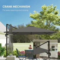 Outsunny 10 FT Cantilever Patio Umbrella, Square Patio Umbrella with Crank Handle, Cross Base and Tilt, 360° Rotation(m-9)