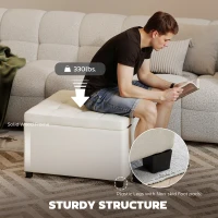 HOMCOM Round Storage Ottoman Bench, Button Tufted Ottoman with Flip Top for Living Room, Entryway and Bedroom, Beige(m-7)