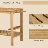 Outsunny Outdoor Bar Cart, Wood Rolling Home Bar & Serving Cart with 2 Shelves, Wine Bottle Holders for Garden, Dining Room, Natural(m-6)