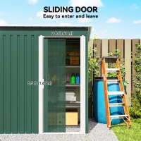 Outsunny 5 x 3 FT Outdoor Storage Shed with Sliding Door and Sloped Roof, Steel Frame Garden Shed Tool Equipment, Green(m-5)