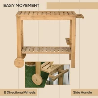 Outsunny Outdoor Bar Cart, Wood Rolling Home Bar & Serving Cart with 2 Shelves, Wine Bottle Holders for Garden, Dining Room, Natural(m-5)