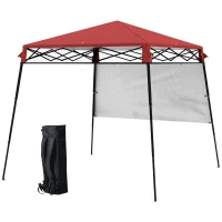 Outsunny 7' x 7' Garden Foldable Pop Up Gazebo Tent with Backpack & Inclined Legs Outdoor Party Canopy, Red & Black(m-11)