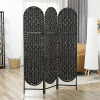 HOMCOM Bohemian Privacy Screen, Folding Room Divider with 3 Panels and Arched Top for Bedroom Living Room Office, Black(m-8)