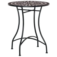 Outsunny Mosaic Patio Table, Round Coffee Table with Metal Frame, Garden Furniture for Outdoor, Poolside, Black(m-10)
