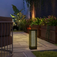 Outsunny Wicker Solar Outdoor Lamp, Decorative Floor Lamp with Auto On/Off LED Lights, IP44 for Patio, Porch, Pathway, Black(m-1)