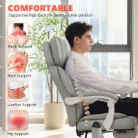 HOMCOM High Back Vibration Massage Office Chair Heated Reclining Computer Chair w/ Footrest, Swivel Wheels, Remote, Light Gray(m-5)