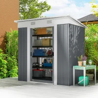 Outsunny 6' x 4' Outdoor Storage Shed, Metal Garden Shed with Lockable Sliding Doors and Vents, Grey(m-8)