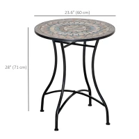 Outsunny Mosaic Patio Table, Round Coffee Table with Metal Frame, Garden Furniture for Outdoor, Poolside, Green(m-3)