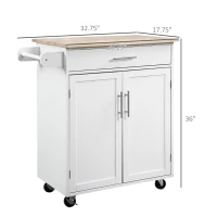 HOMCOM Kitchen Island Cart, Rolling Island Table with Solid Wood Top, Trolley Cart with Drawer, Storage Cabinet & Towel Rack, White(m-3)