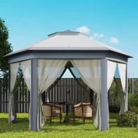 Outsunny 13' x 13' Pop Up Gazebo Hexagonal Canopy Shelter with 6 Zippered Mesh Netting for Patio Backyard Garden Wedding Party(m-9)