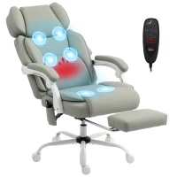 HOMCOM High Back Vibration Massage Office Chair Heated Reclining Computer Chair w/ Footrest, Swivel Wheels, Remote, Light Gray(m-11)