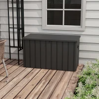 Outsunny 119 Gallon Deck Box, Lockable Galvanised Steel Outside Storage Container for Tools, Cushions, Dark Grey(m-8)