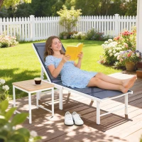 Outsunny Outdoor Lounge Chair, 5-Position Reclining Outdoor Chaise Lounge Tanning Chair with Mesh Seat, Dark Blue(m-1)