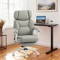 HOMCOM High Back Vibration Massage Office Chair Heated Reclining Computer Chair w/ Footrest, Swivel Wheels, Remote, Light Gray(m-9)