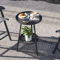 Outsunny Round Garden Table, 2-Tier Small Side Table, Metal Patio Table Coffee Table Dining Table, Black(m-8)
