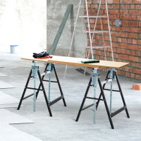 HOMCOM Set of 2 Adjustable Telescopic Builders Trestle, DIY Steel Work Bench Carpenter, Folding Saw Horse Tools Black(m-9)