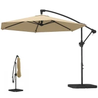 Outsunny 9.7 ft Offset Patio Umbrella with Water/Sand Fillable Weights, Garden Hanging Parasol with Locking Latch, Khaki(m-2)