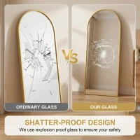 HOMCOM Arched Standing Mirror, 64" x 20" Full Length Mirror, Free Standing or Wall Mounted for Living Room, Bedroom, Gold(m-5)