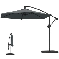 Outsunny 9.7 ft Offset Patio Umbrella with Water/Sand Fillable Weights, Garden Hanging Parasol with Locking Latch, Dark Grey(m-2)